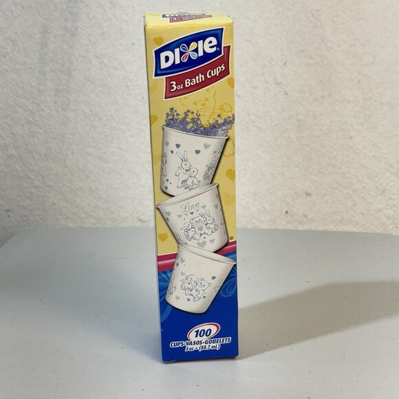 Dixie 2006 Discontinued 3 oz Paper Bathroom Cups Bunny Bear Duck Heart Print New - Picture 1 of 4